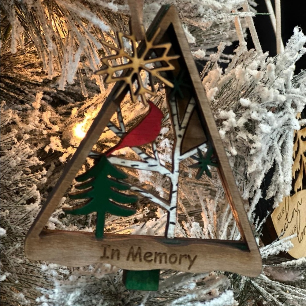 In Memory Holiday Ornament with Cardinal and Tree Design